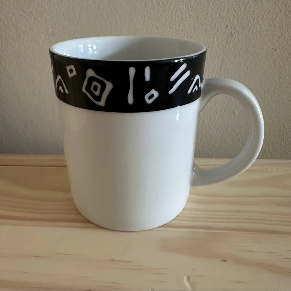 Pier 1 One Exclusive Monno White Black Coffee Mug Symbols Inca Set Of 2 Cups